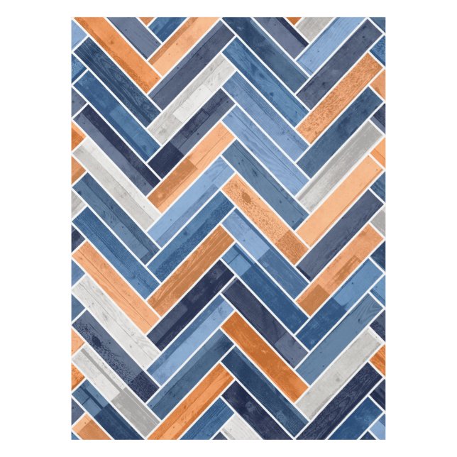 Herringbone-Muster in Navy Blue und Orange Tischdecke (Vorderseite)