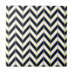 Herringbone-Muster-Pillow in Navy, White und Gold Fliese