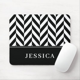 Herringbone-Muster Schwarz-Weiß-Individuelle Name Mousepad