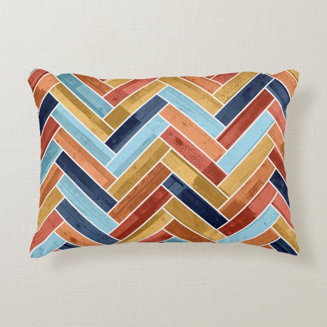 Herringbone Pattern Blue Yellow Orange Red Dekokissen (Vorderseite)