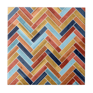 Herringbone Pattern Blue Yellow Orange Red Fliese