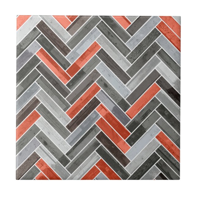 Herringbone Pattern in Orange Grey Fliese (Vorderseite)