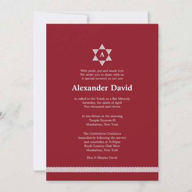 Herringbone Star Bar Mitzvah Einladung (Vorderseite)