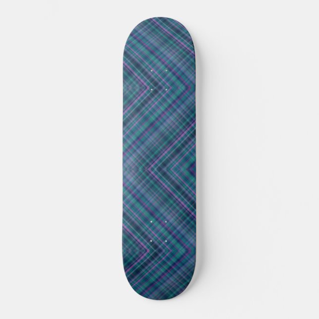 Herringbone Tartan Kariertes blaues grünes Rosa Skateboard (Vorderseite)