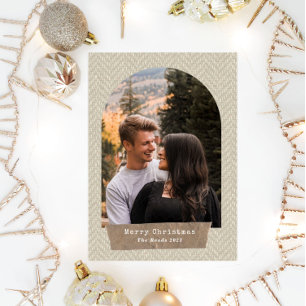Herringbone Tweed Torn Paper Arch Christmas Foto Feiertagskarte