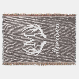 Herringbone White Deer Antlers Mit Monogramm Decke