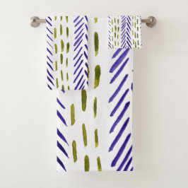 Herringknochenmuster von Boho in lila und grün Badhandtuch Set