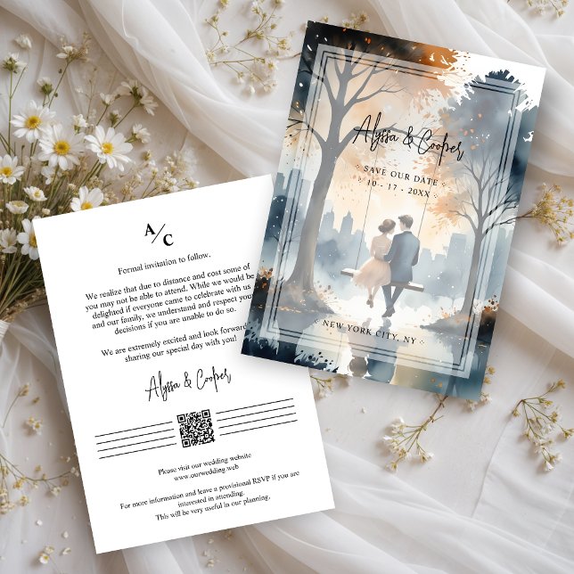 Herrlich exquisite Couple Swinging NY Park Wedding Save The Date (Gorgeous Exquisite Couple Swinging in NY Park Wedding Save the Dates Cards.)