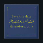 Herrlich Save the Date blau und gelb Magnet<br><div class="desc">Der perfekte Save the Date für Ihre Hochzeit,  dieser Magnet wird eine ständige Erinnerung für Ihre Hochzeitsprodukte. Mit einem blauen Hintergrund mit gelbem Text,  personalisieren Sie Ihre noch heute!</div>