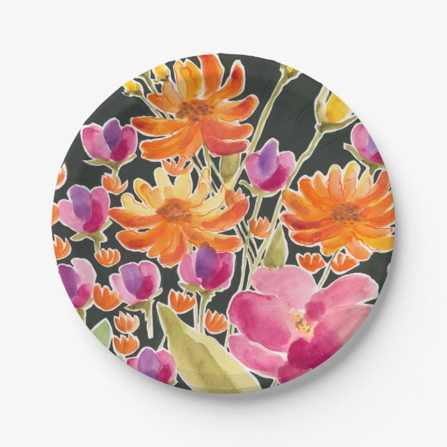 Herrliche Ansammlung - Rosa und orange Blume Pappteller (Vorderseite)