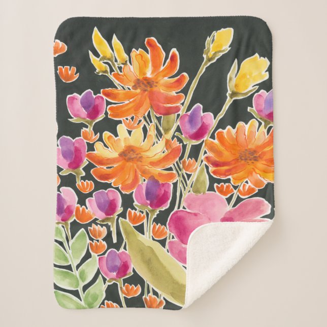Herrliche Ansammlung - Rosa und orange Blume Sherpadecke (Vorderseite)