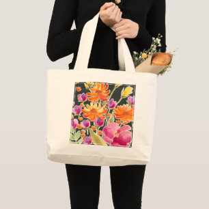 Herrliche Ansammlungs-- rosa und orange Blumen Jumbo Stoffbeutel