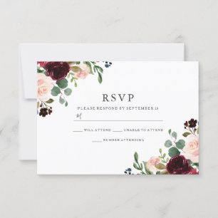 Herrliche Blume Blush & Burgund Hochzeit RSVP Karte