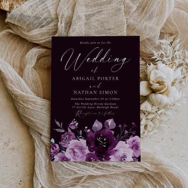 Herrliche Burgunder Wine & Mauve Elegante Hochzeit Einladung (Von Creator hochgeladen)