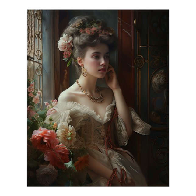 Herrliche Dame in einem Seidenkleid............... Poster (Vorderseite)