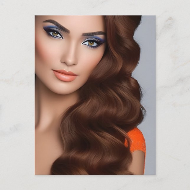 Herrliche Frau in Orange Postkarte (Vorderseite)
