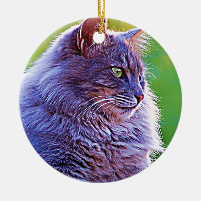 Herrliche graue Katze Keramikornament (Vorne)