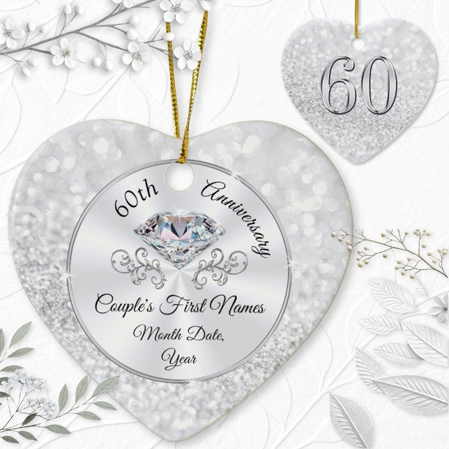 Herrliche Personalisierte, 60. Jubiläum-Ornament Keramik Ornament (Personalised 60th wedding anniversary gift for mum and dad. Personalized diamond anniversary gifts.)