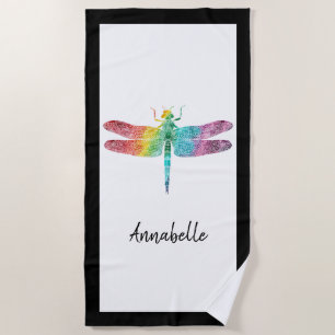 Herrliche Regenbogenwatercolor-Libelle Strandtuch