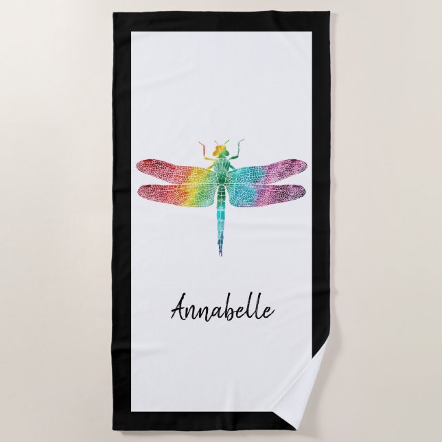 Herrliche Regenbogenwatercolor-Libelle Strandtuch (Vorderseite)