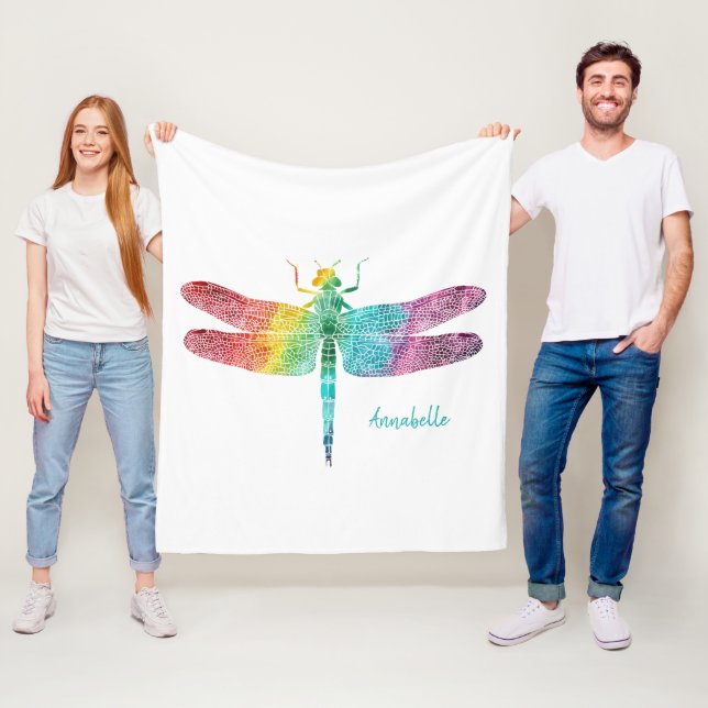 Herrliche Regenbogenwatercolor-Libellen-Silhouette Fleecedecke (Beispiel)