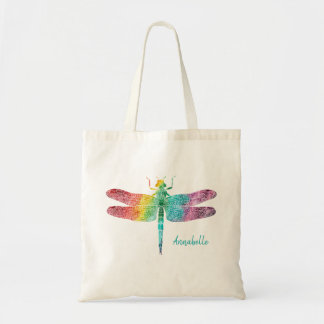 Herrliche Regenbogenwatercolor-Libellen-Silhouette Tragetasche