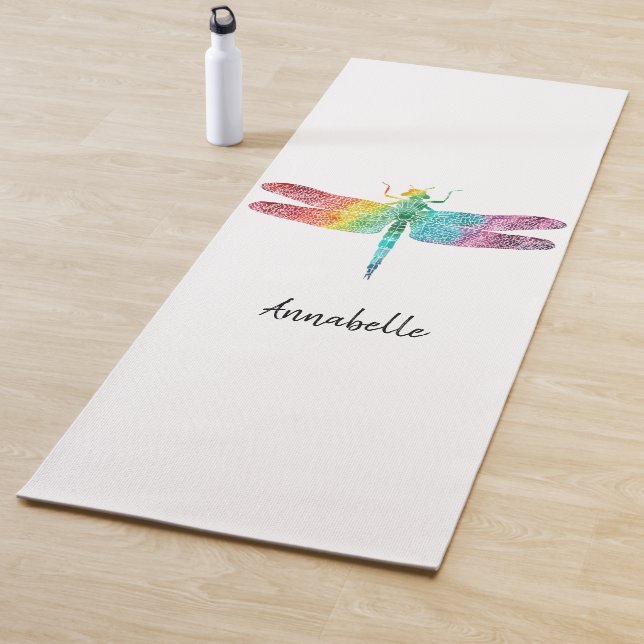 Herrliche Regenbogenwatercolor-Libellen-Silhouette Yogamatte (Beispiel)