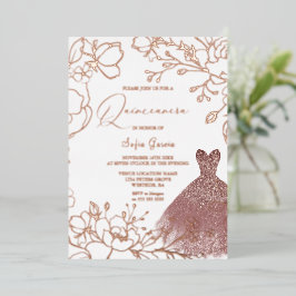 Herrliche Rose Gold Blätter Blush Dress Quinceaner Folieneinladung