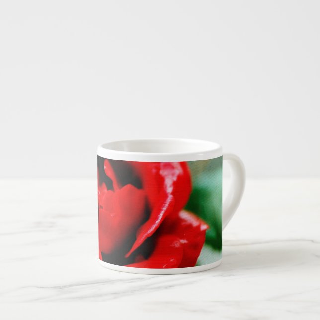 Herrliche Rote Rose mit Morgentauben Espressotasse (Vorderseite Rechts)