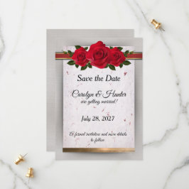 Herrliche Rote Rosen mit Goldakzenten Hochzeit Save The Date