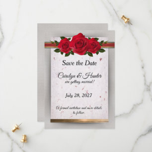 Herrliche Rote Rosen mit Goldakzenten Hochzeit Save The Date