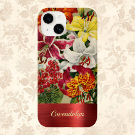Herrliche Vintage Lilien in Rot und Gold mit Monog Case-Mate iPhone 14 Hülle