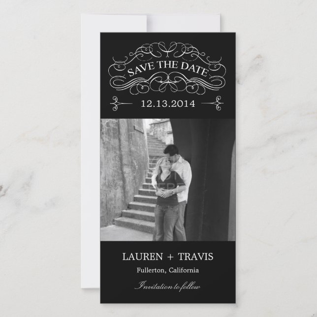 Herrliche Wirbel Save the Date Fotokarte - Schwarz (Vorderseite)