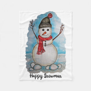 Herrlicher Aquarell-Schneemann mit Schal und Hut Fleecedecke