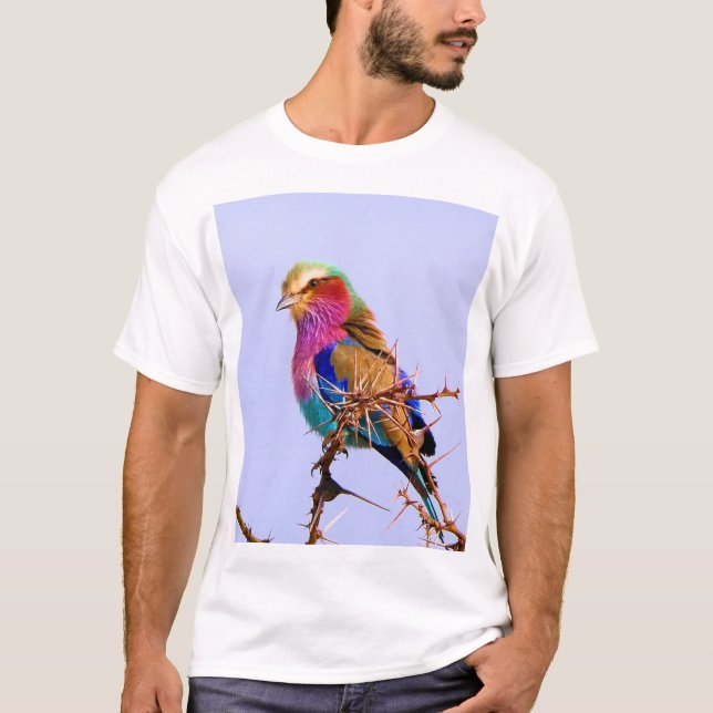 Herrlicher Flieder-Breasted Rollen-Afrikaner-Vogel T-Shirt (Vorderseite)