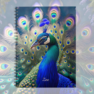 Herrlicher Pfau mit aquamarinem und goldenem Abstu Notizblock