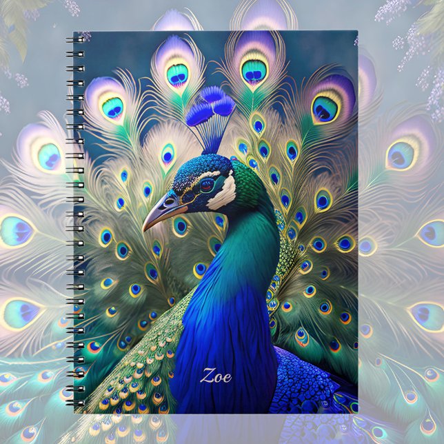 Herrlicher Pfau mit aquamarinem und goldenem Abstu Notizblock (Von Creator hochgeladen)