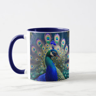 Herrlicher Pfau mit aquamarinem und goldenem Abstu Tasse