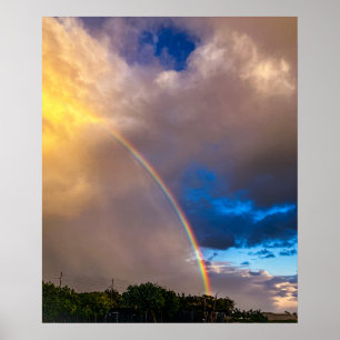 Herrlicher Regenbogen mit blauem Himmel und Wolken Poster