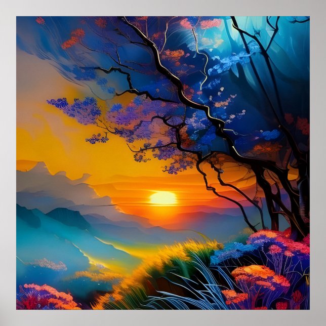 Herrlicher Sonnenaufgang über dem Teich Poster (Vorne)