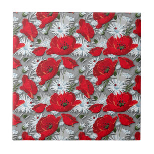 Herrliches rotes Mohnblumensommer-Blumenmuster Fliese