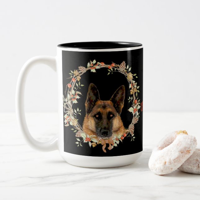 Herrliches Schäferhund-Weihnachten Zweifarbige Tasse (Mit Donut)