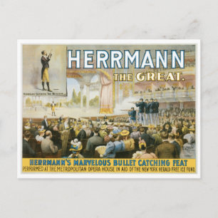 Herrmann The Great ~ Vintager Bullet Catching Act Postkarte