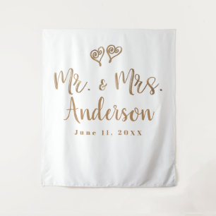 Herrn & Frau Gold Schrift Typografie Modern Minima Wandteppich