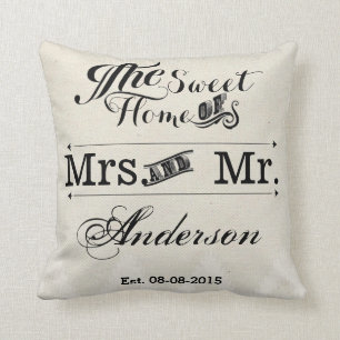 Herrn und Frau Vintage-Typografie-Hochzeit Kissen
