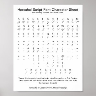 Herschel Script Schriftart Character Sheet for Zaz Poster