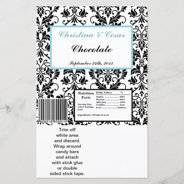 Hershey's Large Bar Wrapper Black Damask Baby Blue (Vorderseite)