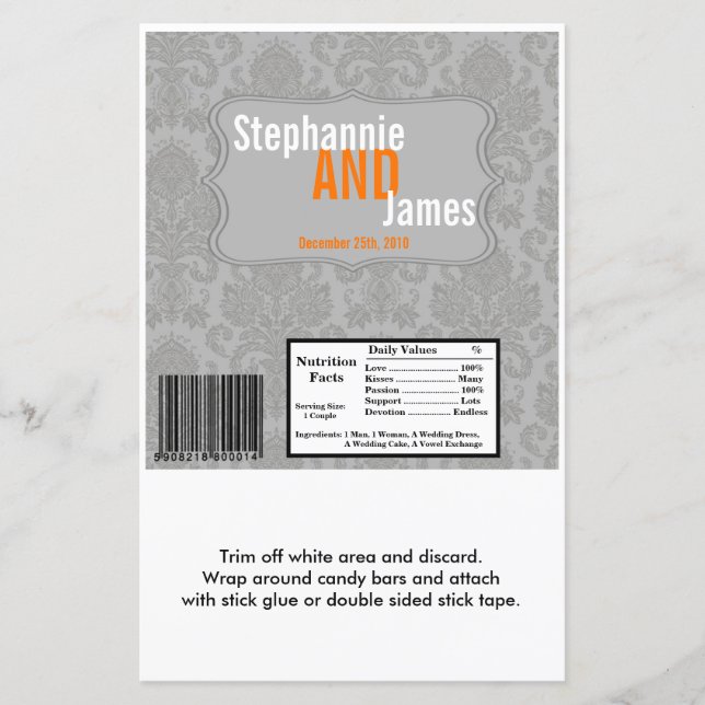 Hershey's Large Bar Wrapper Modern Gray Damask Lac (Vorderseite)