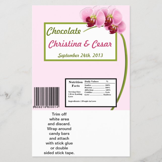 Hershey's Large Bar Wrapper Pink Orchid Long Stem Flyer (Vorne)