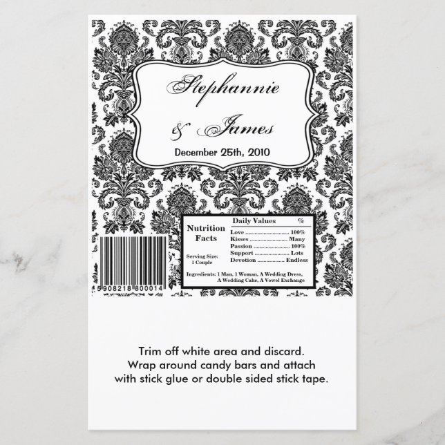 Hershey's Large Bar Wrapper Schwarz-weiß Damask La (Vorderseite)